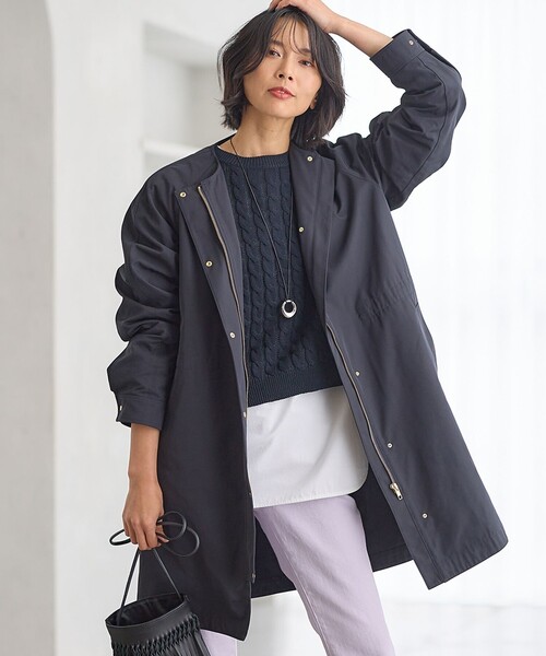 23区 L(ニジュウサンクオオキイサイズ)の「【撥水加工】ライトツイル ノーカラーコート(ノーカラーコート・レディース・ネイビー系/カーキ系/ベージュ系・48/46/44)」の3枚目の写真