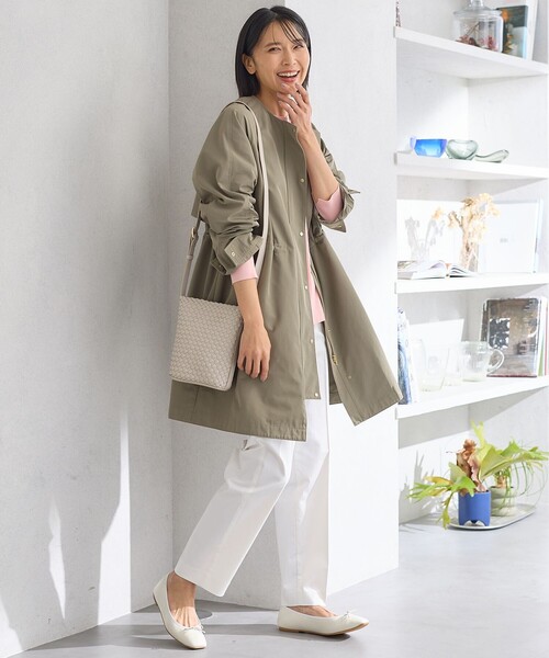 23区 L(ニジュウサンクオオキイサイズ)の「【撥水加工】ライトツイル ノーカラーコート(ノーカラーコート・レディース・ネイビー系/カーキ系/ベージュ系・48/46/44)」の18枚目の写真