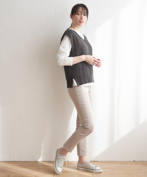 ikka(イッカ)の「【2点セット/親子コーデ】ブークレMIXニットベストアンサンブル(Tシャツ/カットソー・レディース・スカイブルー/ネイビー/ミント/ベージュ/チャコールグレー・L/S/M)」の6枚目の写真