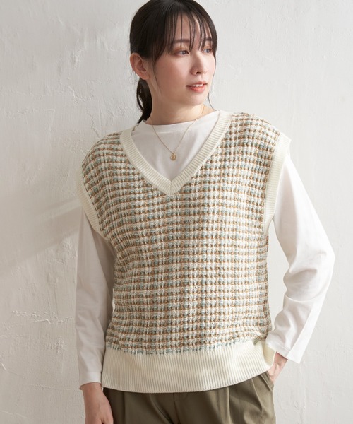 ikka(イッカ)の「【2点セット/親子コーデ】ブークレMIXニットベストアンサンブル(Tシャツ/カットソー・レディース・スカイブルー/ネイビー/ミント/ベージュ/チャコールグレー・L/S/M)」の16枚目の写真