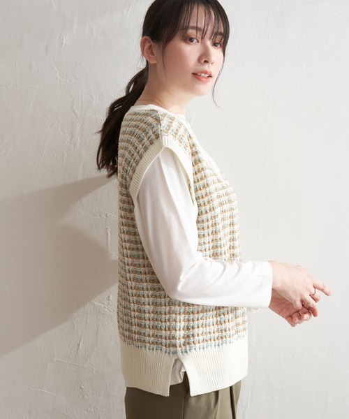 ikka(イッカ)の「【2点セット/親子コーデ】ブークレMIXニットベストアンサンブル(Tシャツ/カットソー・レディース・スカイブルー/ネイビー/ミント/ベージュ/チャコールグレー・L/S/M)」の18枚目の写真
