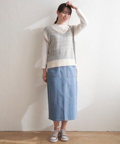 ikka(イッカ)の「【2点セット/親子コーデ】ブークレMIXニットベストアンサンブル(Tシャツ/カットソー・レディース・スカイブルー/ネイビー/ミント/ベージュ/チャコールグレー・L/S/M)」の12枚目の写真