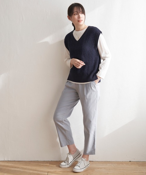 ikka(イッカ)の「【2点セット/親子コーデ】ブークレMIXニットベストアンサンブル(Tシャツ/カットソー・レディース・スカイブルー/ネイビー/ミント/ベージュ/チャコールグレー・L/S/M)」の14枚目の写真