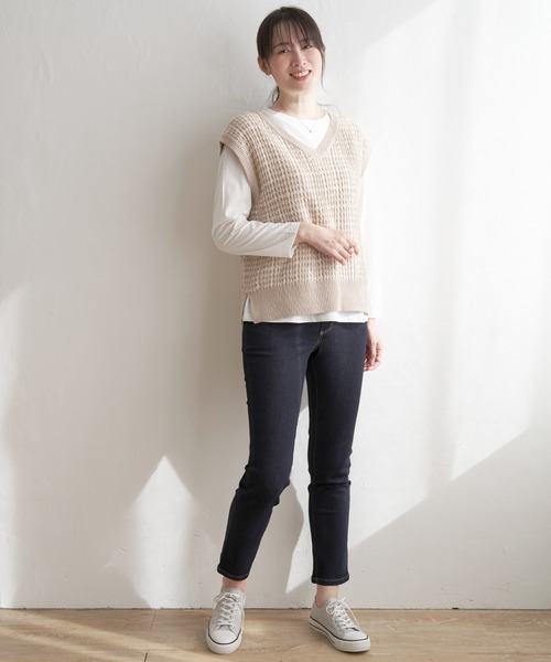ikka(イッカ)の「【2点セット/親子コーデ】ブークレMIXニットベストアンサンブル(Tシャツ/カットソー・レディース・スカイブルー/ネイビー/ミント/ベージュ/チャコールグレー・L/S/M)」の8枚目の写真