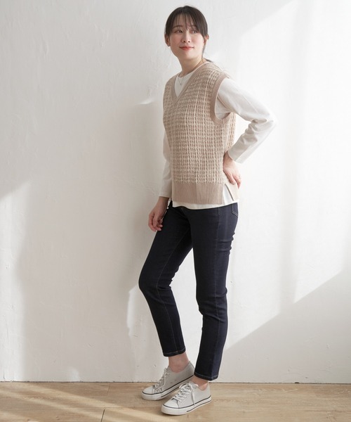 ikka(イッカ)の「【2点セット/親子コーデ】ブークレMIXニットベストアンサンブル(Tシャツ/カットソー・レディース・スカイブルー/ネイビー/ミント/ベージュ/チャコールグレー・L/S/M)」の9枚目の写真