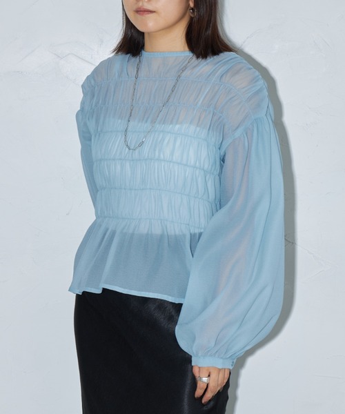 leimn（レイムン）の「シャーリングブラウス（シャツ/ブラウス・レディース・ライトブルー/ブラック/アイボリー・M）」の2枚目の写真