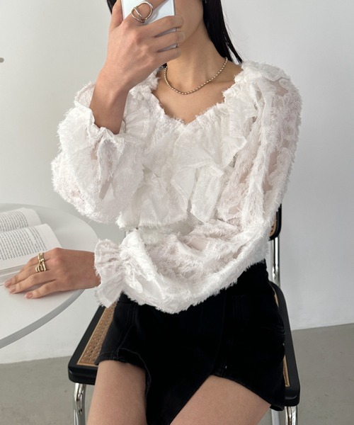 CLEA(クレア)の「2WAYオフショルフェザーシアーブラウス(シャツ/ブラウス・レディース・ブラック/アイボリー/ホワイト・M)」の8枚目の写真