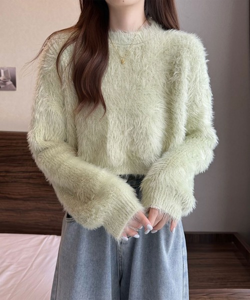 SHEPP（シープ）の「袖ボリューム モヘアタッチシャギーショートニット（ニット/セーター・レディース・ホワイト/ピンク/グリーン/ベージュ・FREE）」の7枚目の写真