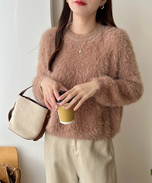 SHEPP（シープ）の「袖ボリューム モヘアタッチシャギーショートニット（ニット/セーター・レディース・ホワイト/ピンク/グリーン/ベージュ・FREE）」の10枚目の写真