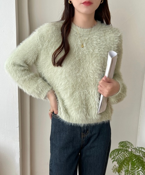 SHEPP（シープ）の「袖ボリューム モヘアタッチシャギーショートニット（ニット/セーター・レディース・ホワイト/ピンク/グリーン/ベージュ・FREE）」の13枚目の写真