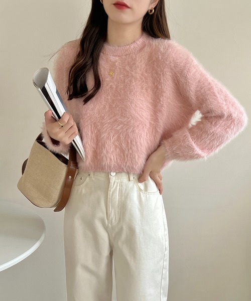 SHEPP（シープ）の「袖ボリューム モヘアタッチシャギーショートニット（ニット/セーター・レディース・ホワイト/ピンク/グリーン/ベージュ・FREE）」の14枚目の写真