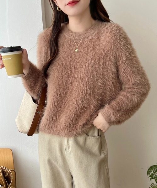 SHEPP（シープ）の「袖ボリューム モヘアタッチシャギーショートニット（ニット/セーター・レディース・ホワイト/ピンク/グリーン/ベージュ・FREE）」の15枚目の写真