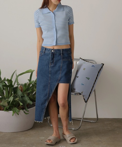 セール】△Border Knit Polo / ボーダーニットポロ（ポロシャツ