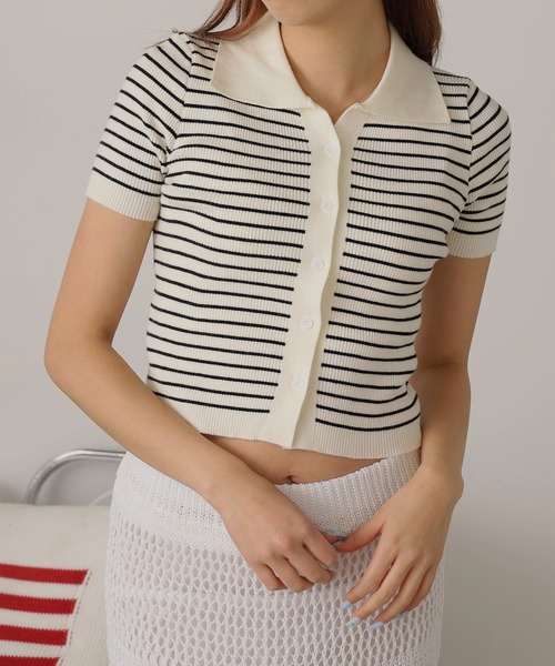 Hi Yeboo♡ Christmas Wool Check Ops ♡新品 セール】△Border Knit Polo / ボーダーニットポロ（ポロシャツ