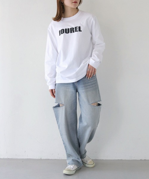 HER CLOSET（ハークローゼット）の「【shemoshelly】WEB限定JOURELロゴロンT（Tシャツ/カットソー・レディース・ブラック/オフホワイト・S/M）」の5枚目の写真