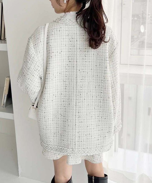 one after another NICE CLAUP（ワンアフターアナザーナイスクラップ）の「ツイードジャケット/セットアップスカートあり（ノーカラージャケット・レディース・アイボリー/ブラック/ピンク・FREE）」の11枚目の写真