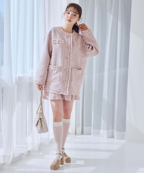 one after another NICE CLAUP（ワンアフターアナザーナイスクラップ）の「ツイードジャケット/セットアップスカートあり（ノーカラージャケット・レディース・アイボリー/ブラック/ピンク・FREE）」の22枚目の写真