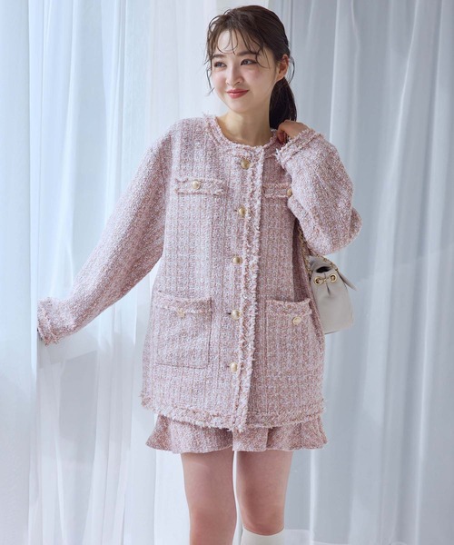 one after another NICE CLAUP（ワンアフターアナザーナイスクラップ）の「ツイードジャケット/セットアップスカートあり（ノーカラージャケット・レディース・アイボリー/ブラック/ピンク・FREE）」の20枚目の写真