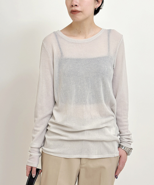 AP STUDIO（エーピーストゥディオ）の「シアーリブTシャツ（Tシャツ/カットソー・レディース・ライトグレー/ホワイト/エメラルドブルー/ブラック/グレー・FREE）」の16枚目の写真