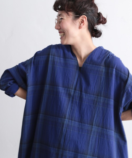 soulberry 青いチェックなワンピース　M size soulberry（ソウルベリー）の「控え目チェックの、青い