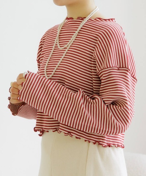 flower(フラワー)の「タイニーブロッサムトップ(Tシャツ/カットソー・レディース・チャコール/レッド・FREE)」の3枚目の写真