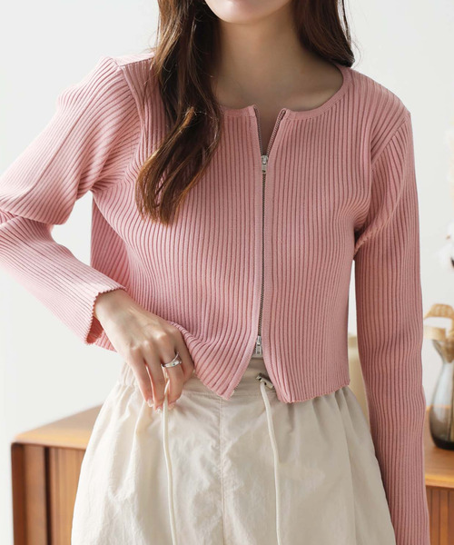 Doula Doula（ドゥーラドゥーラ）の「リブニットWジップブルゾン（ブルゾン・レディース・ブラック/ナチュラル/グレー/ピンク/ライトブルー/イエロー・FREE/L/M）」の6枚目の写真