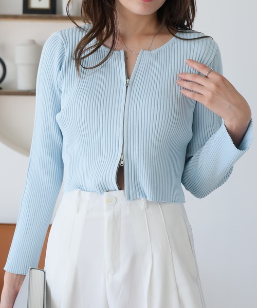 Doula Doula（ドゥーラドゥーラ）の「リブニットWジップブルゾン（ブルゾン・レディース・ブラック/ナチュラル/グレー/ピンク/ライトブルー/イエロー・FREE/L/M）」の4枚目の写真