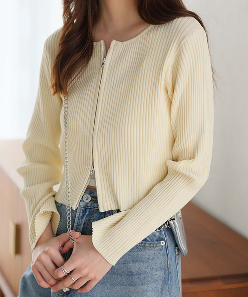 Doula Doula（ドゥーラドゥーラ）の「リブニットWジップブルゾン（ブルゾン・レディース・ブラック/ナチュラル/グレー/ピンク/ライトブルー/イエロー・FREE/L/M）」の15枚目の写真