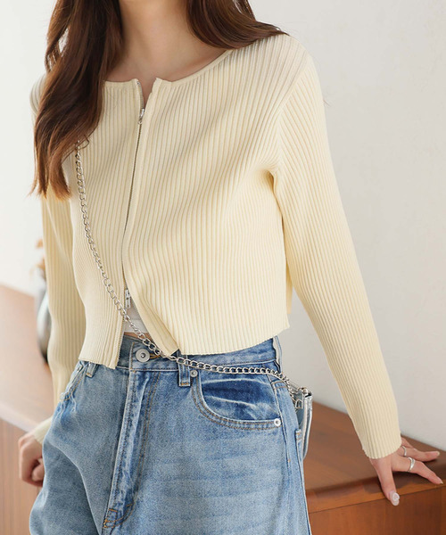 Doula Doula（ドゥーラドゥーラ）の「リブニットWジップブルゾン（ブルゾン・レディース・ブラック/ナチュラル/グレー/ピンク/ライトブルー/イエロー・FREE/L/M）」の17枚目の写真