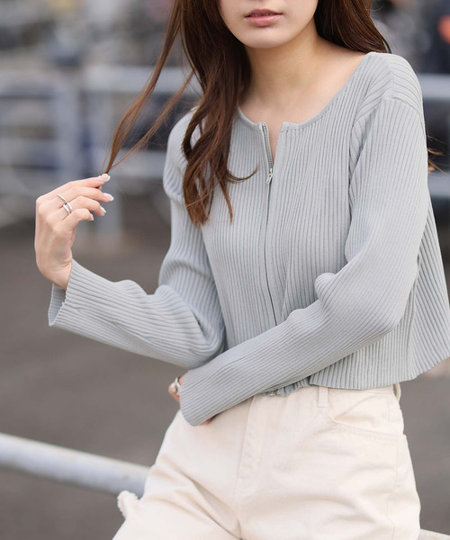 Doula Doula（ドゥーラドゥーラ）の「リブニットWジップブルゾン（ブルゾン・レディース・ブラック/ナチュラル/グレー/ピンク/ライトブルー/イエロー・FREE/L/M）」の19枚目の写真