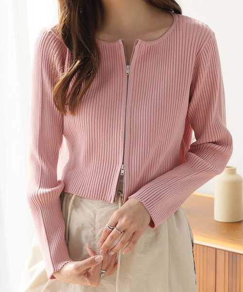 Doula Doula（ドゥーラドゥーラ）の「リブニットWジップブルゾン（ブルゾン・レディース・ブラック/ナチュラル/グレー/ピンク/ライトブルー/イエロー・FREE/L/M）」の12枚目の写真