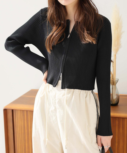 Doula Doula（ドゥーラドゥーラ）の「リブニットWジップブルゾン（ブルゾン・レディース・ブラック/ナチュラル/グレー/ピンク/ライトブルー/イエロー・FREE/L/M）」の8枚目の写真