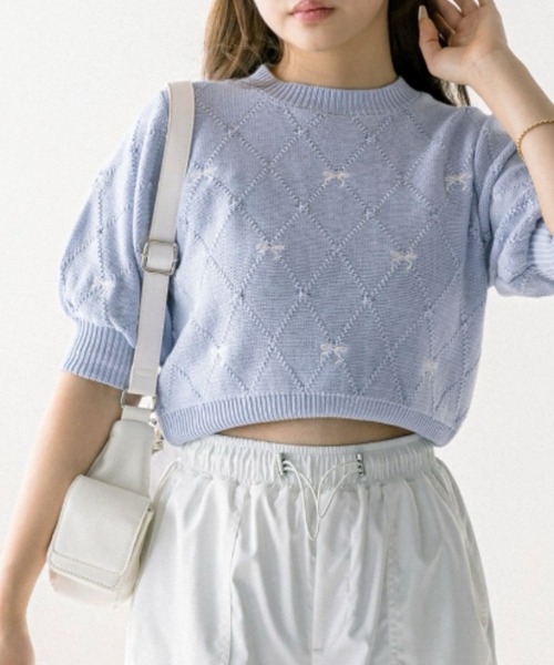 OLIVE des OLIVE（オリーブデオリーブ）の「リボン刺繍ニット　1041050150（ニット/セーター・レディース・トップグレー/オフホワイト/サックスブルー/アイボリー/ブラック・FREE）」の13枚目の写真