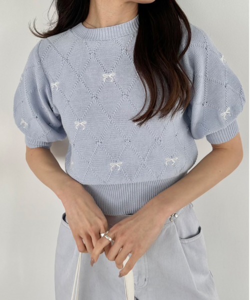 OLIVE des OLIVE（オリーブデオリーブ）の「リボン刺繍ニット　1041050150（ニット/セーター・レディース・トップグレー/オフホワイト/サックスブルー/アイボリー/ブラック・FREE）」の17枚目の写真