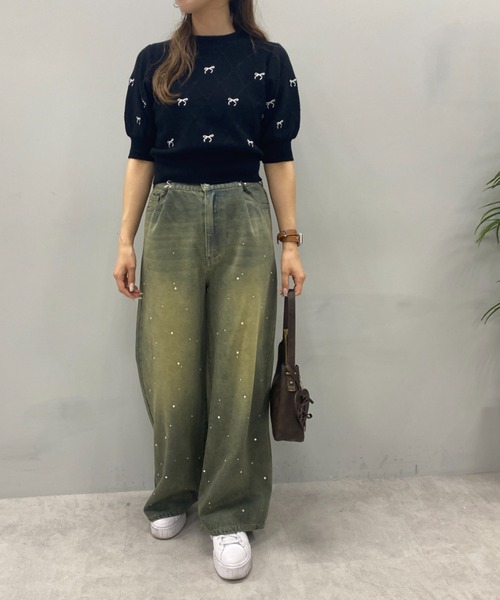 OLIVE des OLIVE（オリーブデオリーブ）の「リボン刺繍ニット　1041050150（ニット/セーター・レディース・トップグレー/オフホワイト/サックスブルー/アイボリー/ブラック・FREE）」の22枚目の写真