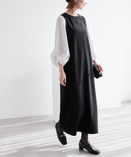 ROPE' PICNIC(ロペピクニック)の「ディテール袖ドッキングテレコワンピース(ワンピース・レディース・ブラック/オフホワイト/ベージュ系その他・38)」の2枚目の写真