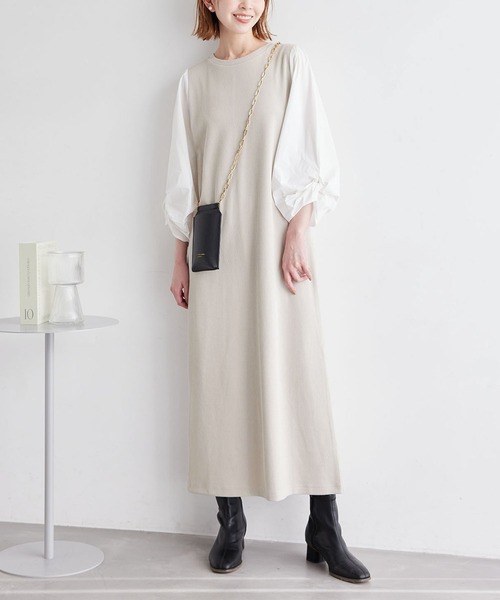 セール】ディテール袖ドッキングテレコワンピース（ワンピース）｜ROPE