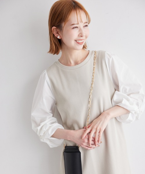 ROPE' PICNIC(ロペピクニック)の「ディテール袖ドッキングテレコワンピース(ワンピース・レディース・ブラック/オフホワイト/ベージュ系その他・38)」の18枚目の写真