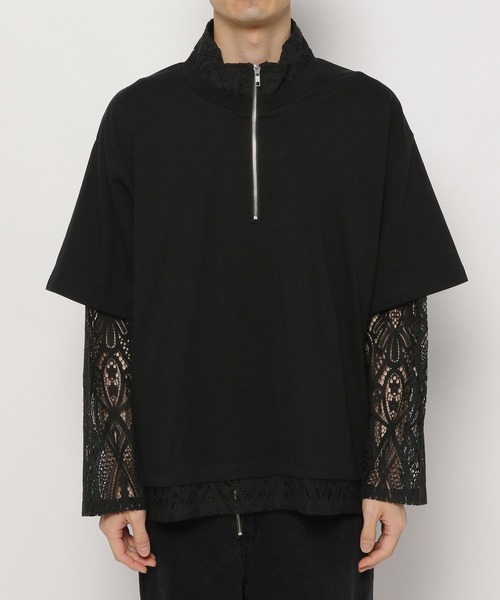 HARE（ハレ）の「レースレイヤードハーフZIPカットソー(HARE)（Tシャツ