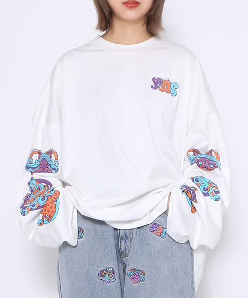 PUNYUS(プニュズ)の「CAT'SスリーブプリントビッグロンT(Tシャツ/カットソー・レディース・ホワイト/ブラック・3/4)」の6枚目の写真
