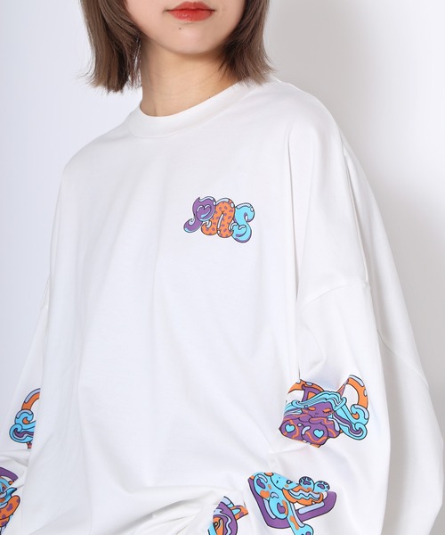 PUNYUS(プニュズ)の「CAT'SスリーブプリントビッグロンT(Tシャツ/カットソー・レディース・ホワイト/ブラック・3/4)」の7枚目の写真