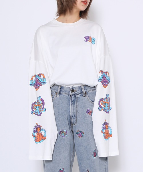 PUNYUS(プニュズ)の「CAT'SスリーブプリントビッグロンT(Tシャツ/カットソー・レディース・ホワイト/ブラック・3/4)」の9枚目の写真