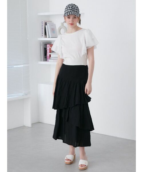 CALNAMUR(カルナムール)の「チュールラッフル2WAYプルオーバー(ニット/セーター・レディース・ブラック/ライトブルー/ホワイト・FREE)」の8枚目の写真