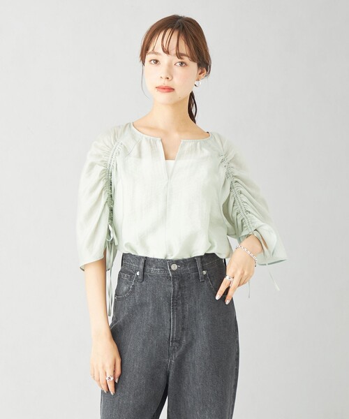 シャツ ブラウス 「EMMEL REFINES」EM ハイショクステッチ 2WAY ブラウス レディース EMMEL REFINES＞EM ソデボリューム ミニエリ シャツ