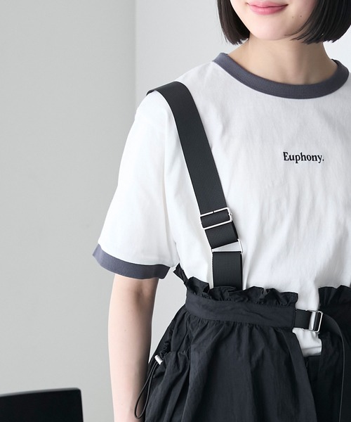 forksy.(フォルクシー)の「【forksy.】ワンポイントロゴリンガー刺繍半袖Tシャツ(Tシャツ/カットソー・レディース・コーラル/ネイビー/オフホワイト/ブラック・FREE)」の9枚目の写真