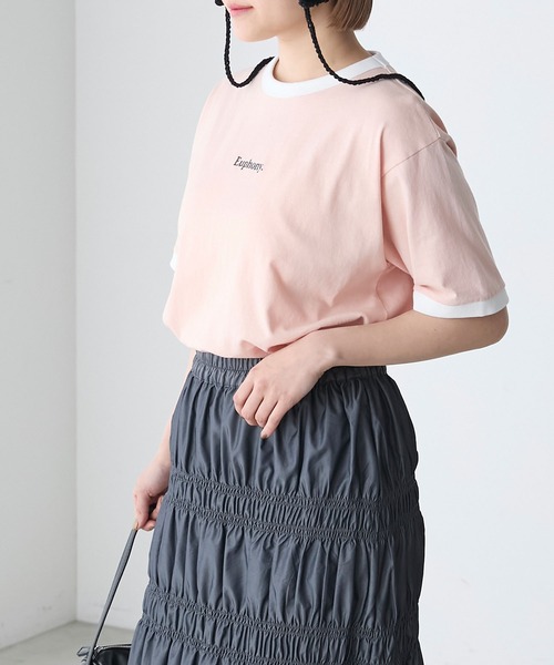 forksy.(フォルクシー)の「【forksy.】ワンポイントロゴリンガー刺繍半袖Tシャツ(Tシャツ/カットソー・レディース・コーラル/ネイビー/オフホワイト/ブラック・FREE)」の15枚目の写真