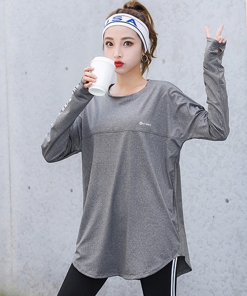 セール】レディース 長袖ライン柄ロング丈ヨガトップス ピラティス