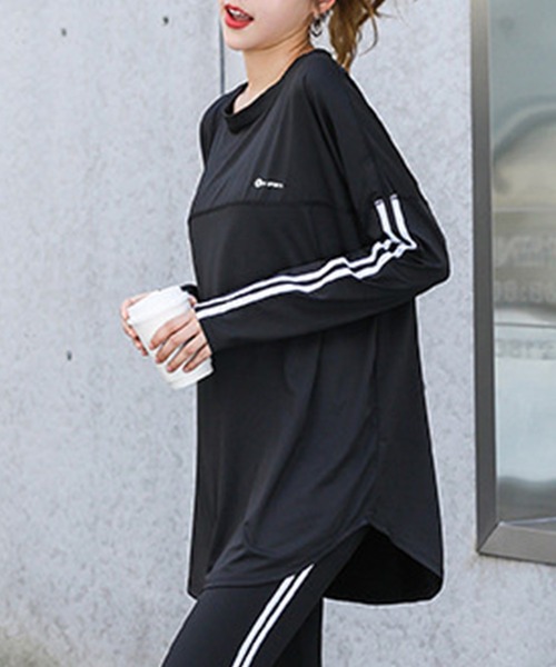 セール】レディース 長袖ライン柄ロング丈ヨガトップス ピラティス