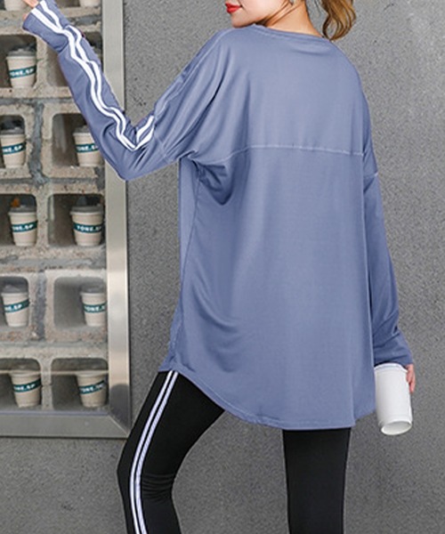 レディース 長袖ライン柄ロング丈ヨガトップス ピラティスウェア