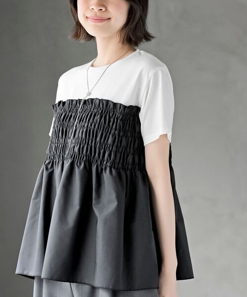 rps（アールピーエス）の「異素材シャーリングドッキングＴ（Tシャツ/カットソー・レディース・ストライプ/ブラック・フリー）」の2枚目の写真